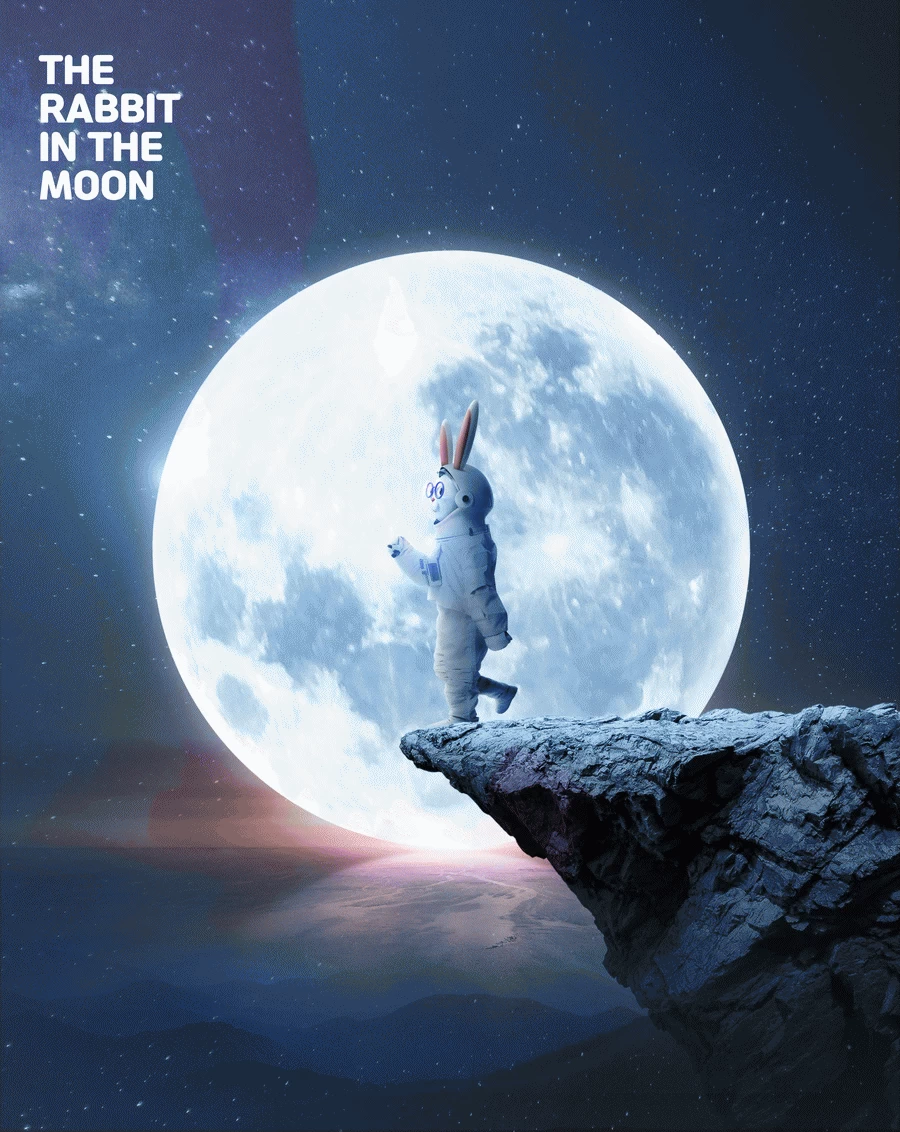卡通趣味兔年宇航员宇宙星球兔子主视觉KV海报PSD分层设计素材【016】